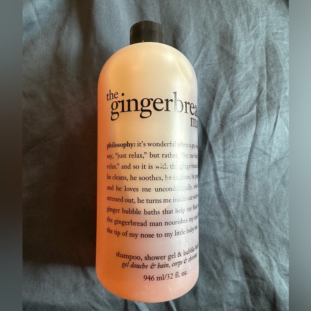 Philosophy The Gingerbread Man shampoo, shower gel, and bubble bath.